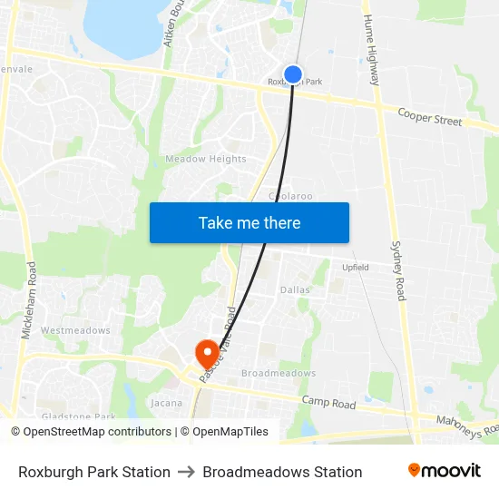 Roxburgh Park Station to Broadmeadows Station map