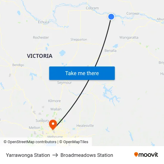 Yarrawonga Station to Broadmeadows Station map