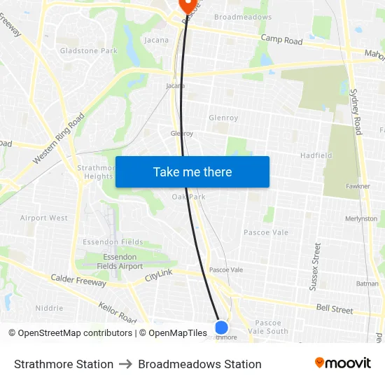 Strathmore Station to Broadmeadows Station map