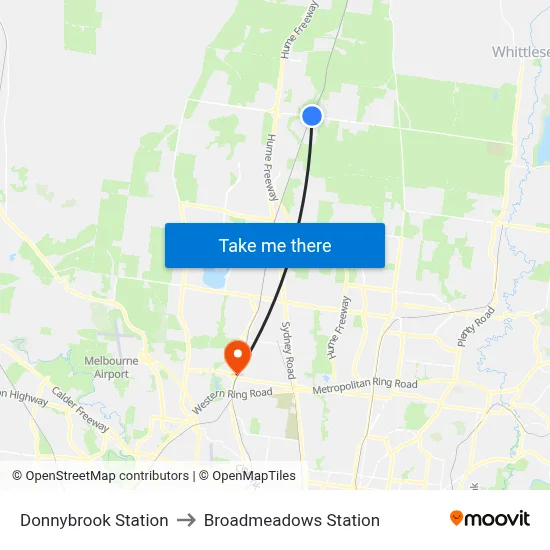 Donnybrook Station to Broadmeadows Station map