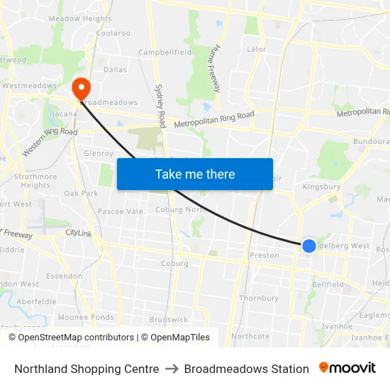 Northland Shopping Centre to Broadmeadows Station map