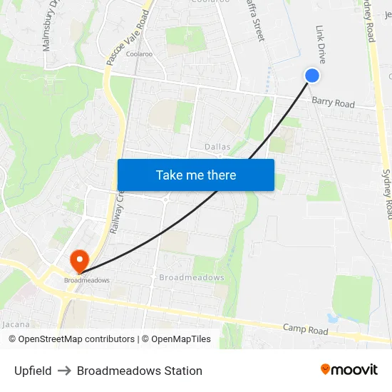 Upfield to Broadmeadows Station map