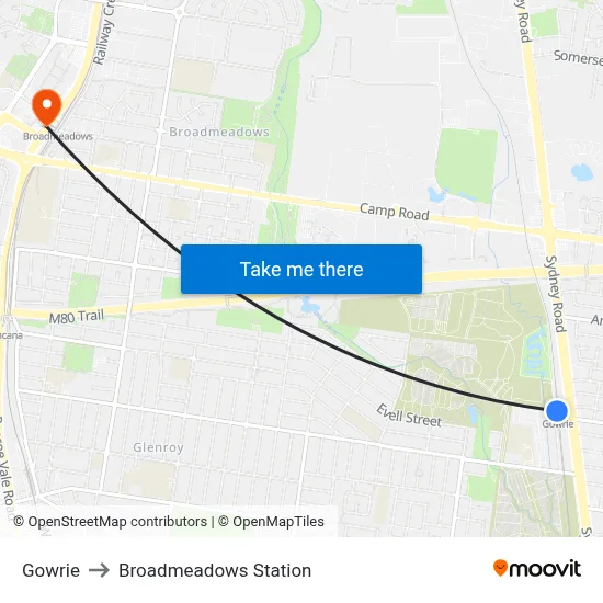 Gowrie to Broadmeadows Station map