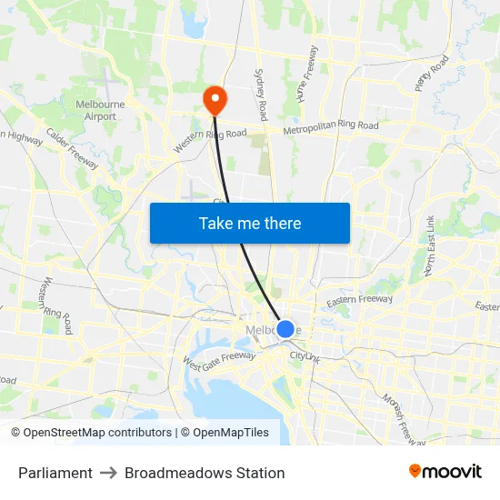 Parliament to Broadmeadows Station map
