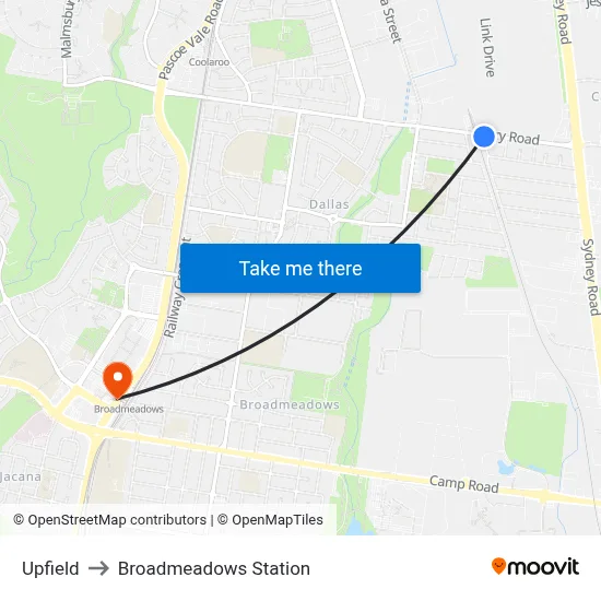 Upfield to Broadmeadows Station map