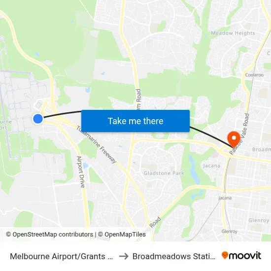 Melbourne Airport/Grants Rd to Broadmeadows Station map
