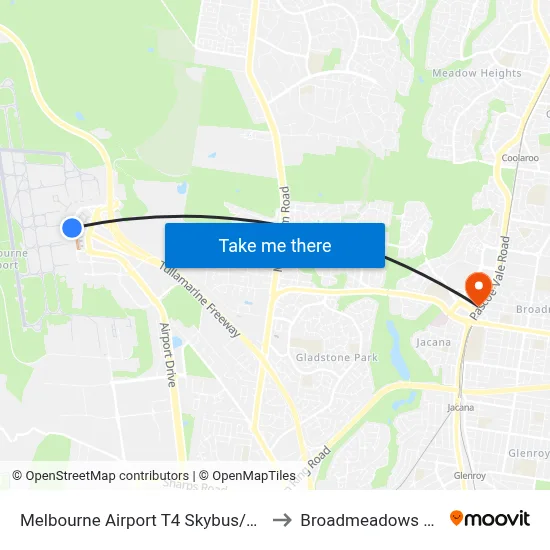 Melbourne Airport T4 Skybus/Service Rd to Broadmeadows Station map