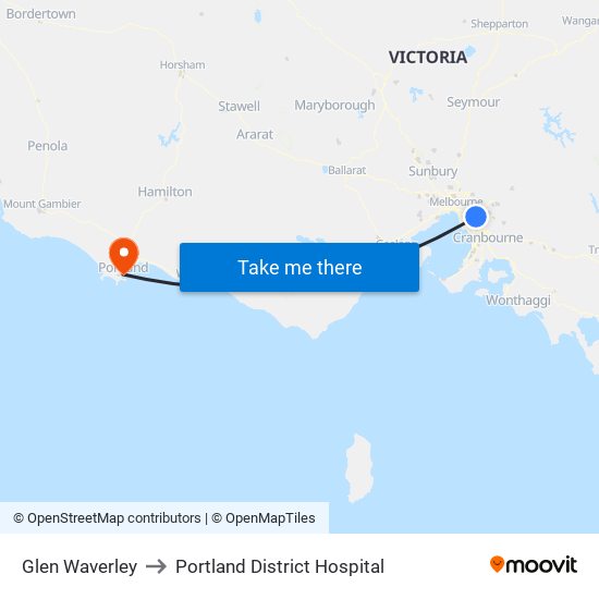 Glen Waverley to Portland District Hospital map