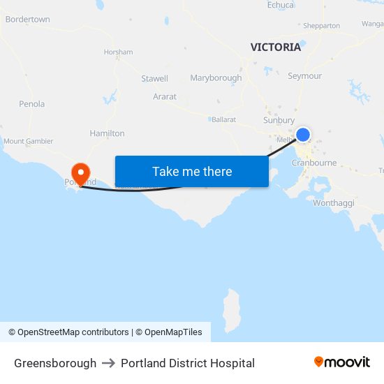 Greensborough to Portland District Hospital map