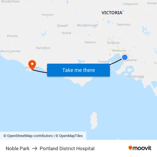 Noble Park to Portland District Hospital map