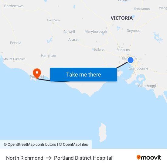 North Richmond to Portland District Hospital map