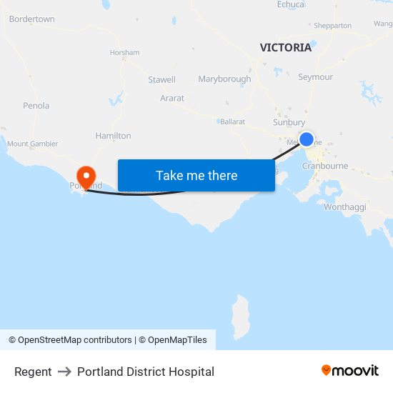 Regent to Portland District Hospital map