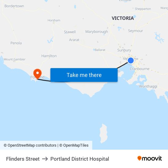 Flinders Street to Portland District Hospital map