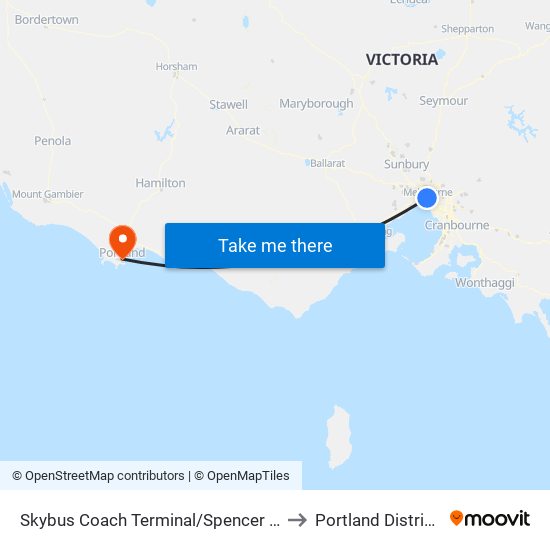 Skybus Coach Terminal/Spencer St (Melbourne City) to Portland District Hospital map