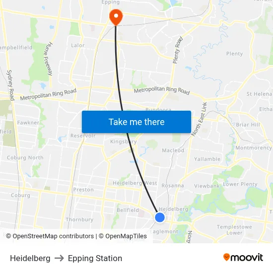Heidelberg to Epping Station map
