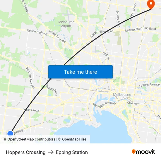 Hoppers Crossing to Epping Station map