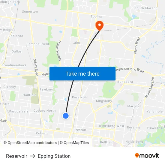 Reservoir to Epping Station map