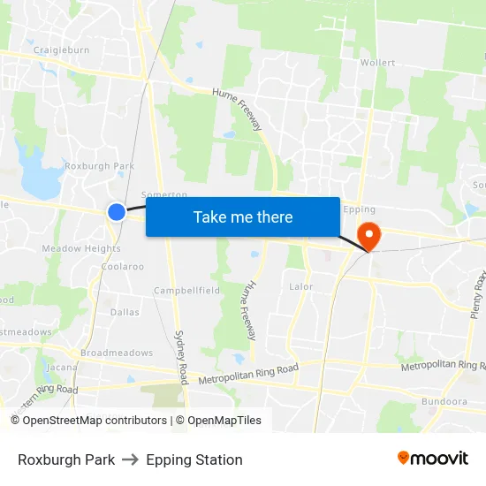 Roxburgh Park to Epping Station map