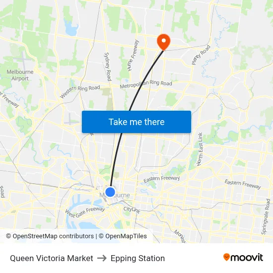 Queen Victoria Market to Epping Station map