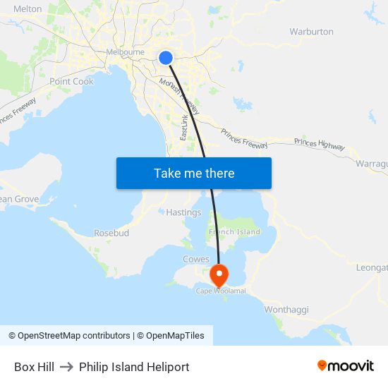 Box Hill to Philip Island Heliport map