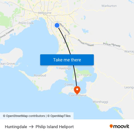 Huntingdale to Philip Island Heliport map