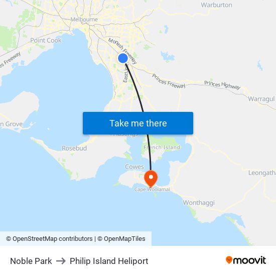 Noble Park to Philip Island Heliport map