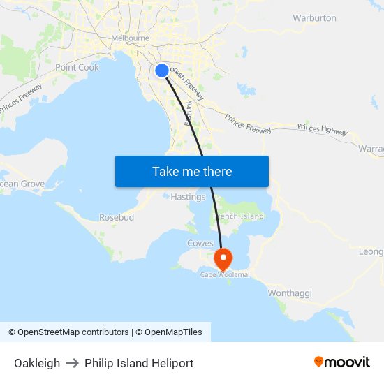 Oakleigh to Philip Island Heliport map