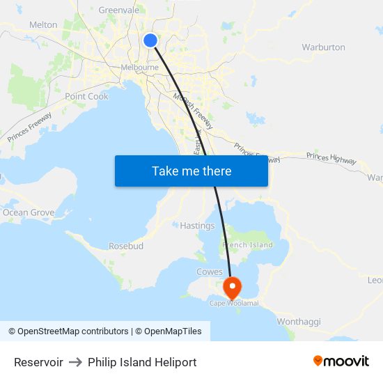 Reservoir to Philip Island Heliport map