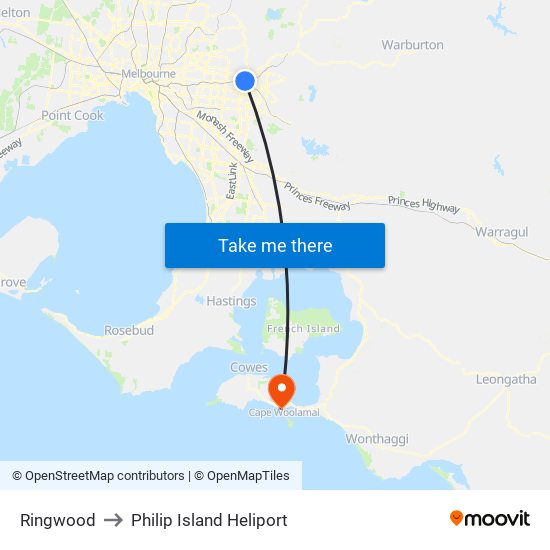 Ringwood to Philip Island Heliport map