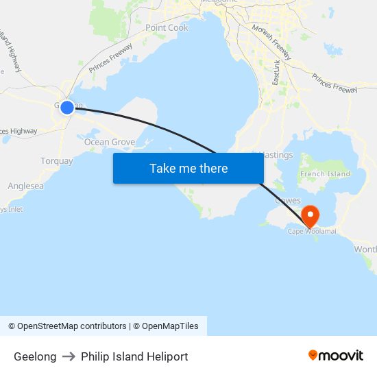 Geelong to Philip Island Heliport map
