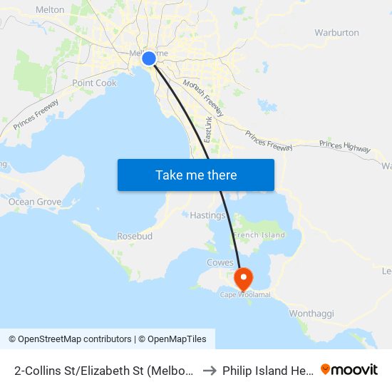 2-Collins St/Elizabeth St (Melbourne City) to Philip Island Heliport map