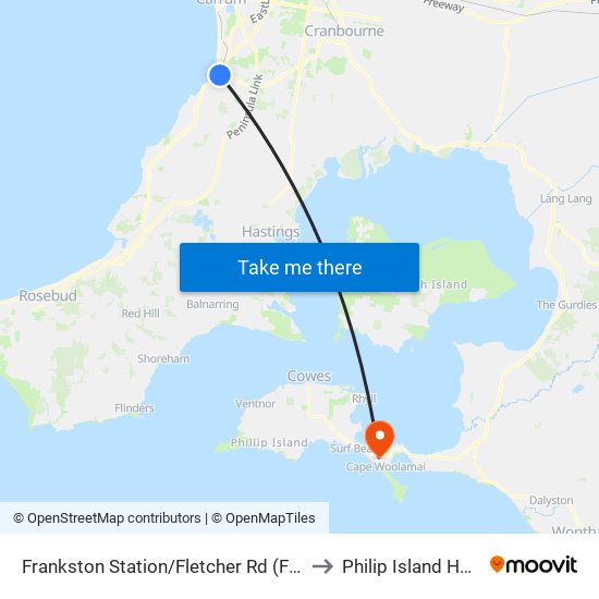 Frankston Station/Fletcher Rd (Frankston) to Philip Island Heliport map