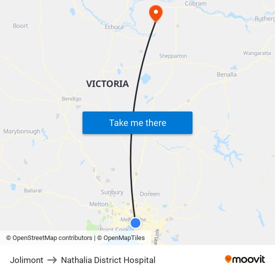 Jolimont to Nathalia District Hospital map