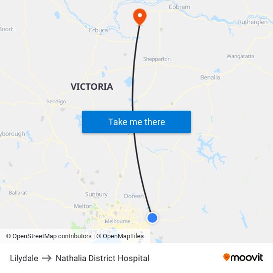 Lilydale to Nathalia District Hospital map