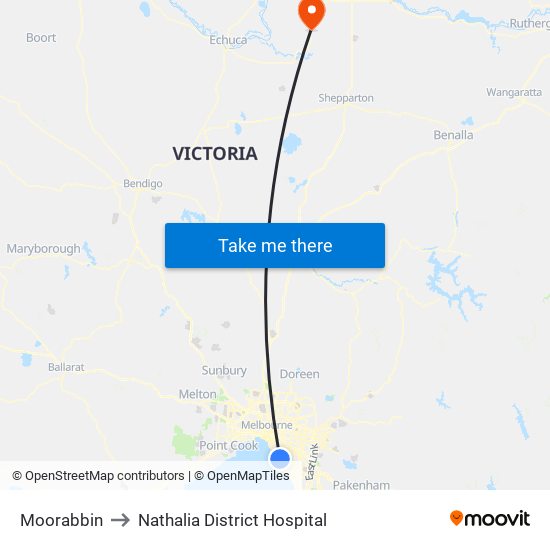 Moorabbin to Nathalia District Hospital map