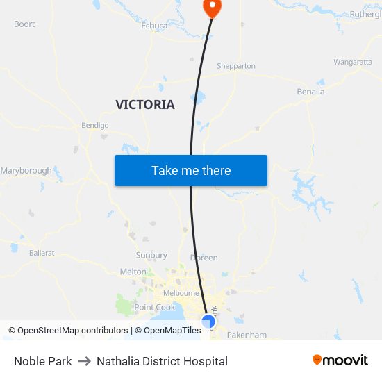 Noble Park to Nathalia District Hospital map