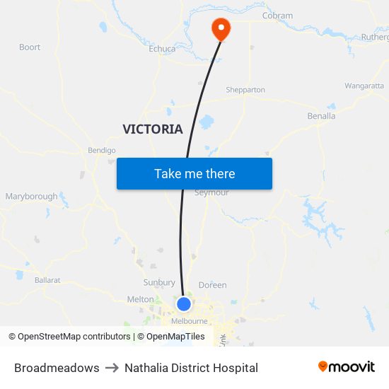 Broadmeadows to Nathalia District Hospital map