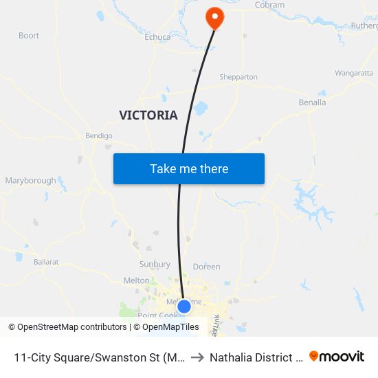 11-City Square/Swanston St (Melbourne City) to Nathalia District Hospital map