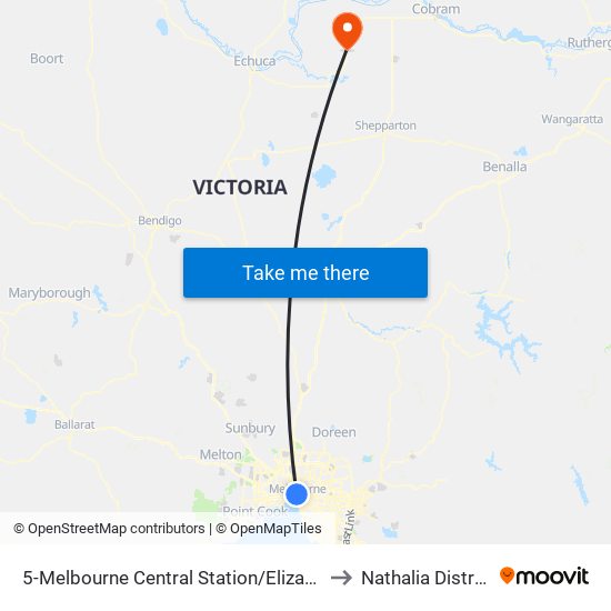 5-Melbourne Central Station/Elizabeth St (Melbourne City) to Nathalia District Hospital map