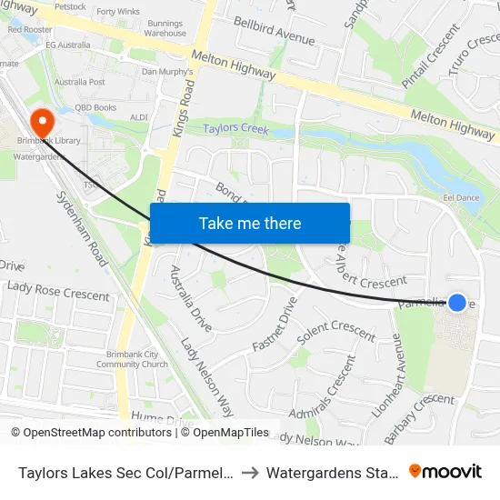 Taylors Lakes Sec Col/Parmelia Dr to Watergardens Station map