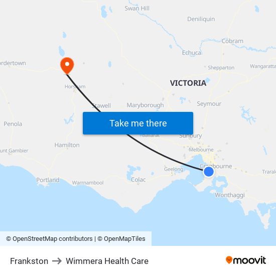 Frankston to Wimmera Health Care map