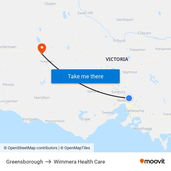 Greensborough to Wimmera Health Care map