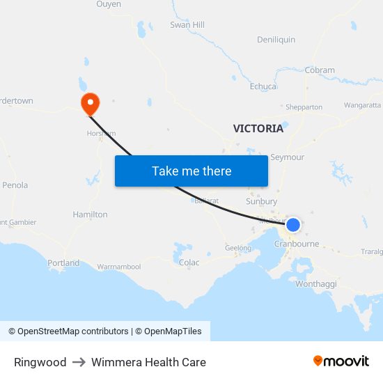 Ringwood to Wimmera Health Care map