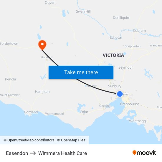 Essendon to Wimmera Health Care map
