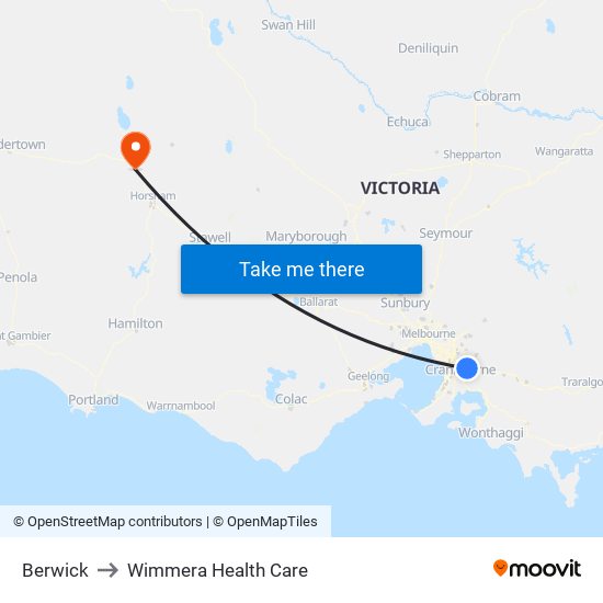 Berwick to Wimmera Health Care map