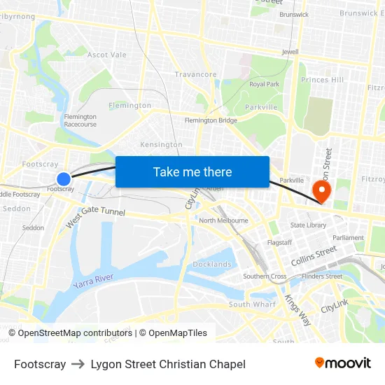 Footscray to Lygon Street Christian Chapel map