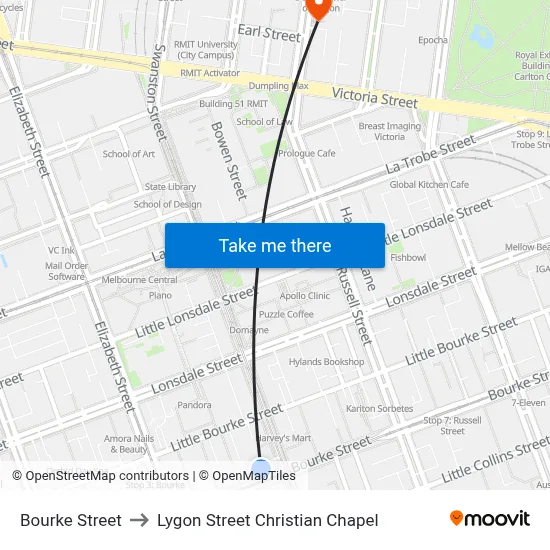 Bourke Street to Lygon Street Christian Chapel map
