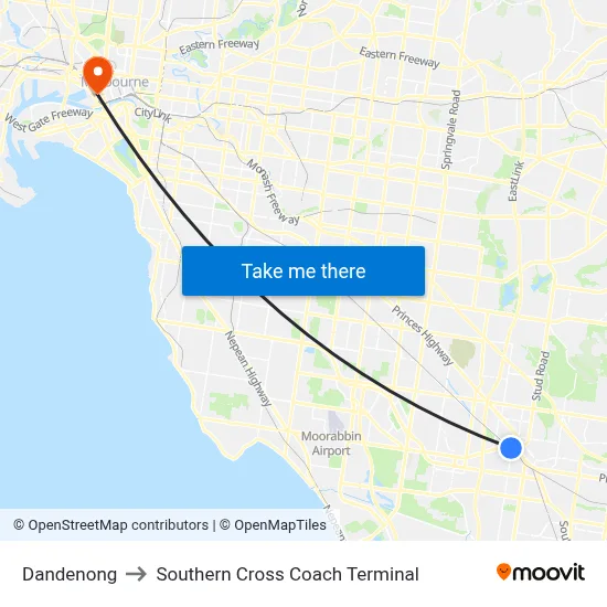 Dandenong to Southern Cross Coach Terminal map