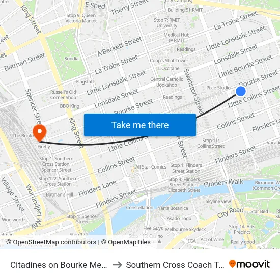 Citadines on Bourke Melbourne to Southern Cross Coach Terminal map