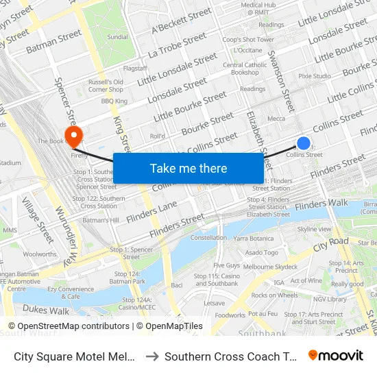 City Square Motel Melbourne to Southern Cross Coach Terminal map